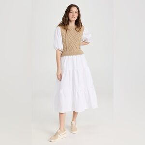 English Factory Mixed Media Cable Knit Down Midi Dress